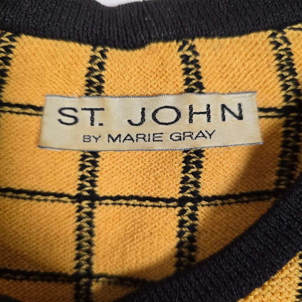 St. John by Marie Gray Vintage Santana Knit Yellow Black Plaid Jacket Sz 6 FLAWS - Picture 3 of 9